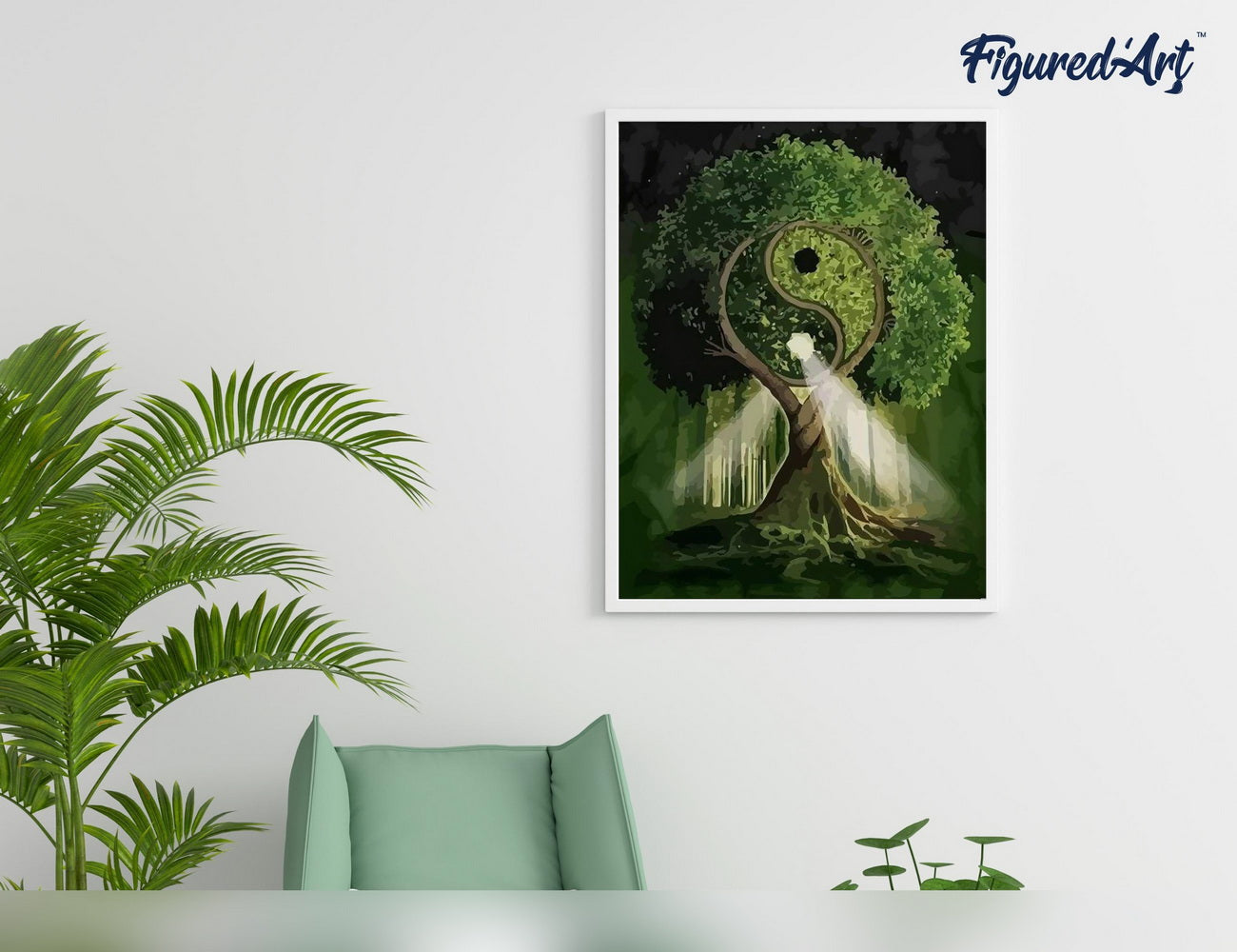 Malen nach Zahlen 40x50cm ohne Keilrahmen Figured’Art Yin und Yang Baum - Kidis Art