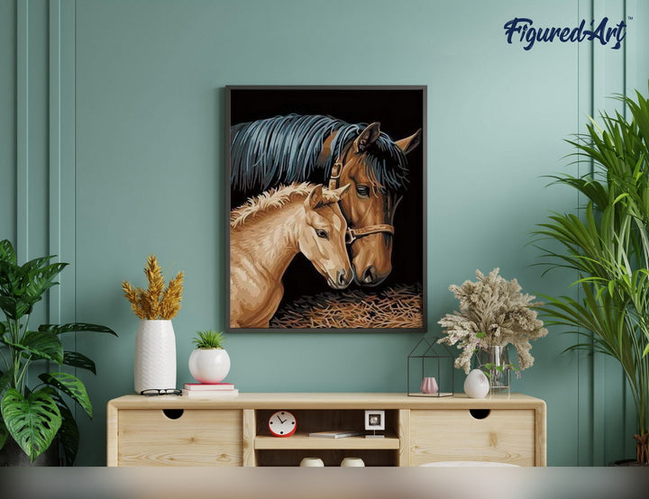 Malen nach Zahlen 40x50cm ohne Keilrahmen Figured’Art Pferd und sein Junges - Kidis Art