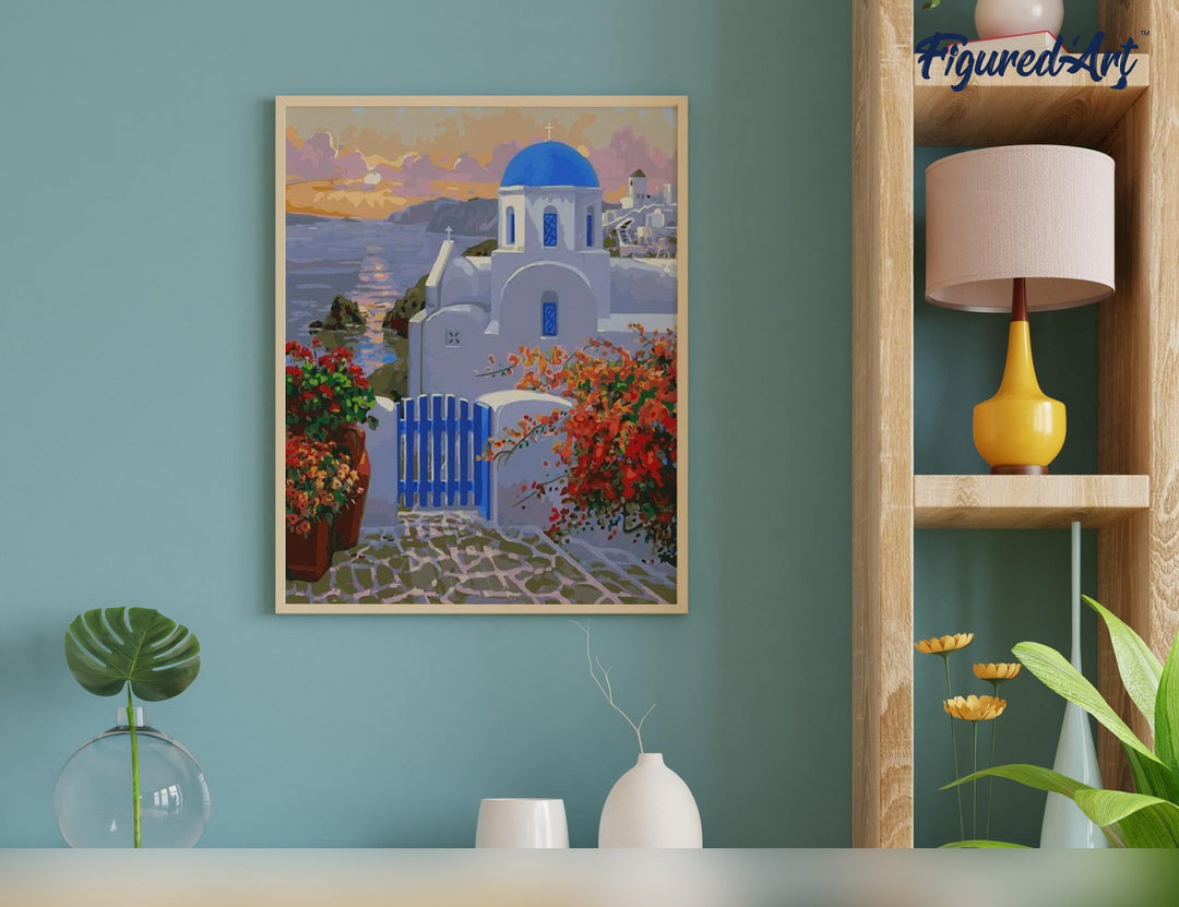Malen nach Zahlen 40x50cm ohne Keilrahmen Figured’Art Kleines griechisches Dorf - Kidis Art