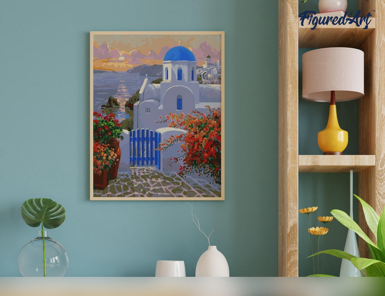 Malen nach Zahlen 40x50cm ohne Keilrahmen Figured’Art Kleines griechisches Dorf - Kidis Art