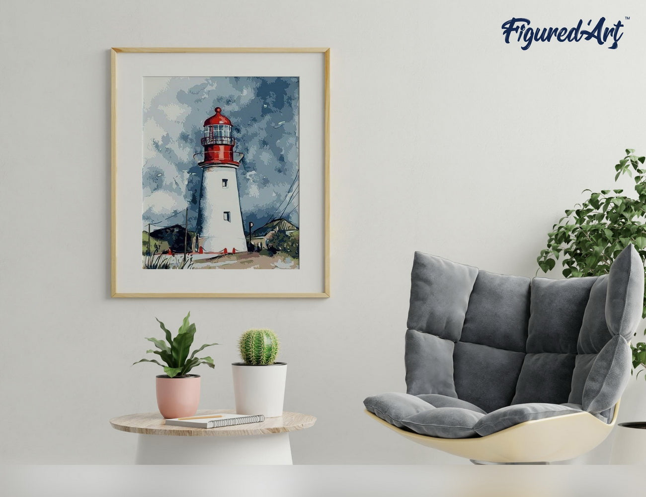 Malen nach Zahlen 40x50cm auf Keilrahmen gespannt Figured’Art Leuchtturm unter dunklem Himmel - Kidis Art