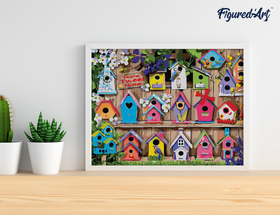 Malen nach Zahlen 40x50cm ohne Keilrahmen Figured’Art Vogelhäuschen - Kidis Art