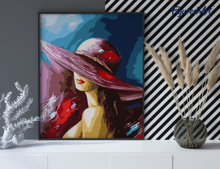Malen nach Zahlen 40x50cm ohne Keilrahmen Figured’Art Attraktive Frau im Hut - Kidis Art