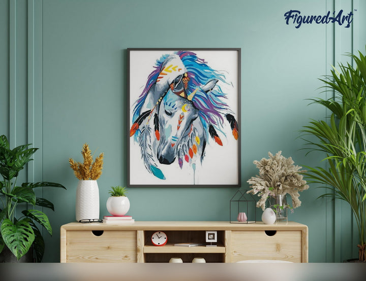 Malen nach Zahlen 40x50cm auf Keilrahmen gespannt Figured’Art Pferd der Feier - Kidis Art