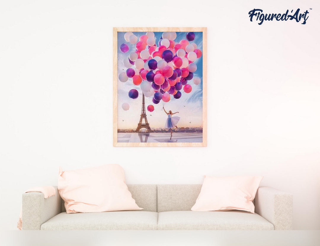 Malen nach Zahlen 40x50cm auf Keilrahmen gespannt Figured’Art Luftballons in Paris - Kidis Art