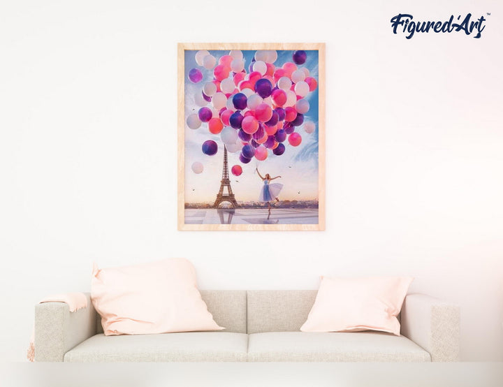 Malen nach Zahlen 40x50cm auf Keilrahmen gespannt Figured’Art Luftballons in Paris - Kidis Art
