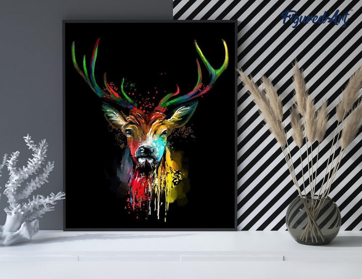Malen nach Zahlen 40x50cm ohne Keilrahmen Figured’Art Hirsch in Farbe - Kidis Art