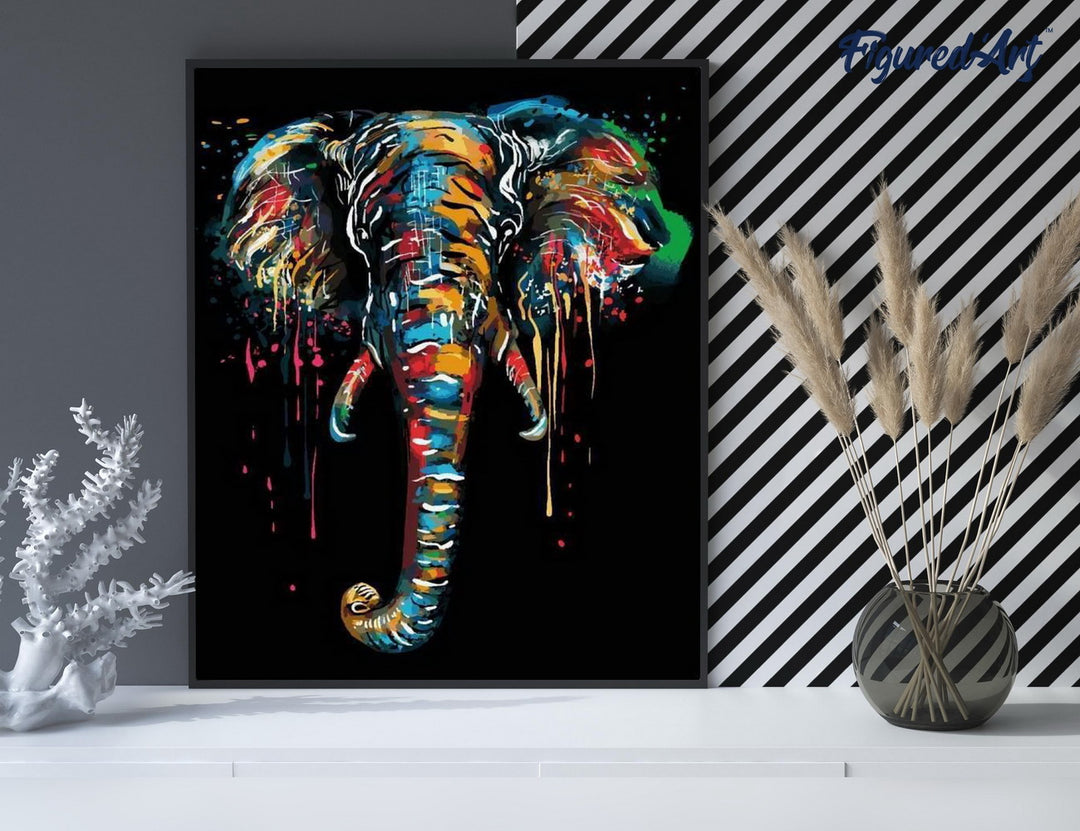 Figured’Art Malen Nach Zahlen Elefanten 40x50 cm Keilrahmen Komplett-Set Vorgemischte Farben Pinsel - Kidis Art
