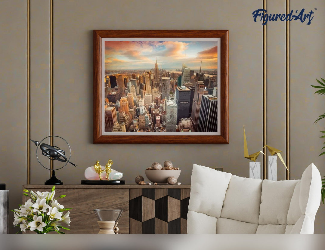 Malen nach Zahlen 40x50cm auf Keilrahmen gespannt Figured’Art Sonnenuntergang über New York - Kidis Art