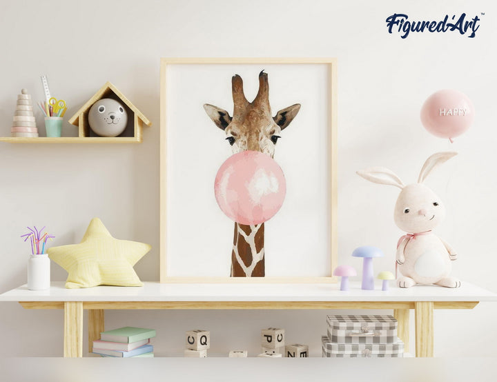 Malen nach Zahlen 40x50cm auf Keilrahmen gespannt Figured’Art Giraffe und Kaugummi - Kidis Art