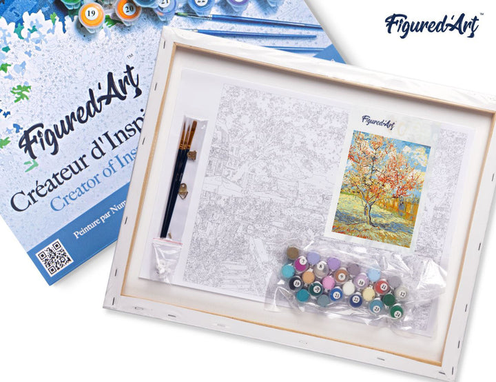 Malen nach Zahlen 40x50cm auf Keilrahmen gespannt Figured’Art Pfirsichbaum – Van Gogh - Kidis Art