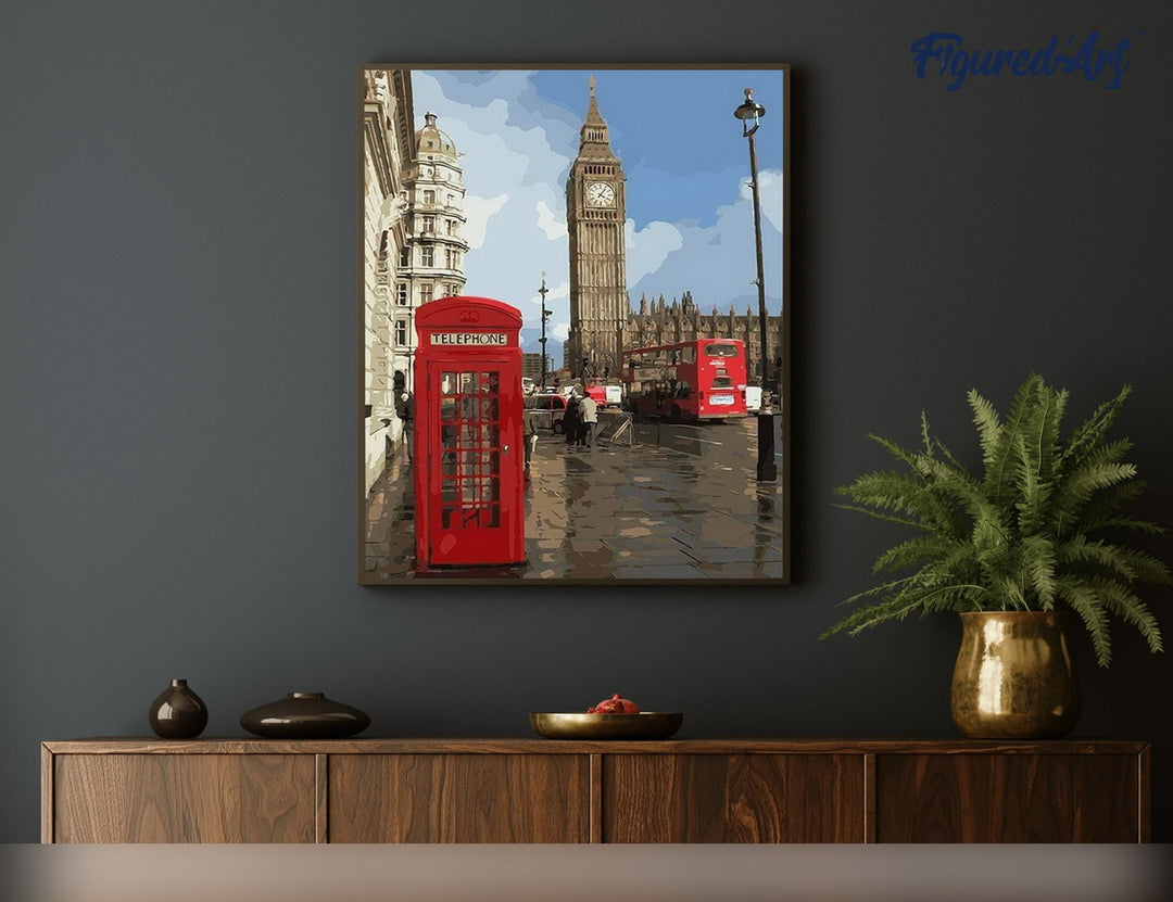 Malen nach Zahlen 40x50cm ohne Keilrahmen Figured’Art Telefonzelle in London - Kidis Art