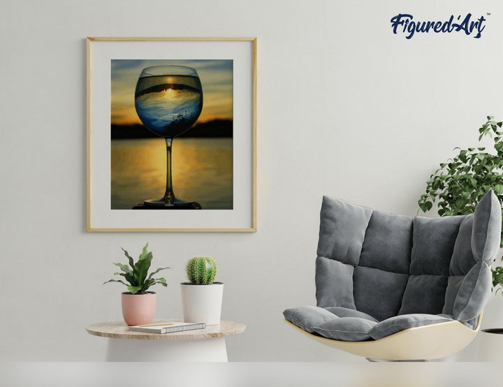Malen nach Zahlen 40x50cm ohne Keilrahmen Figured’Art Glas Wein und mit Aussicht auf den Horizont - Kidis Art