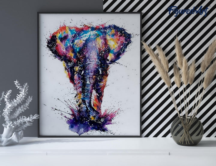 Malen nach Zahlen 40x50cm auf Keilrahmen gespannt Figured’Art Asiatischer Elefant Malerei - Kidis Art