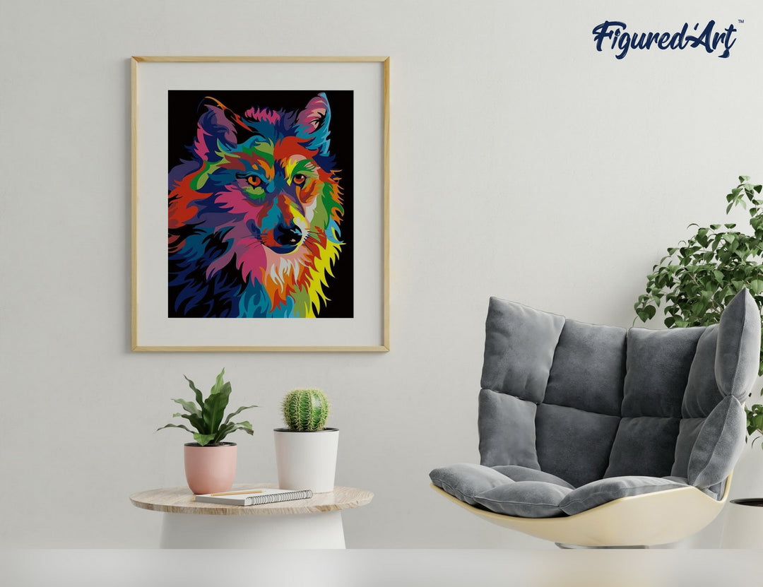 Malen nach Zahlen 40x50cm auf Keilrahmen gespannt Figured’Art Wolf Pop Art - Kidis Art