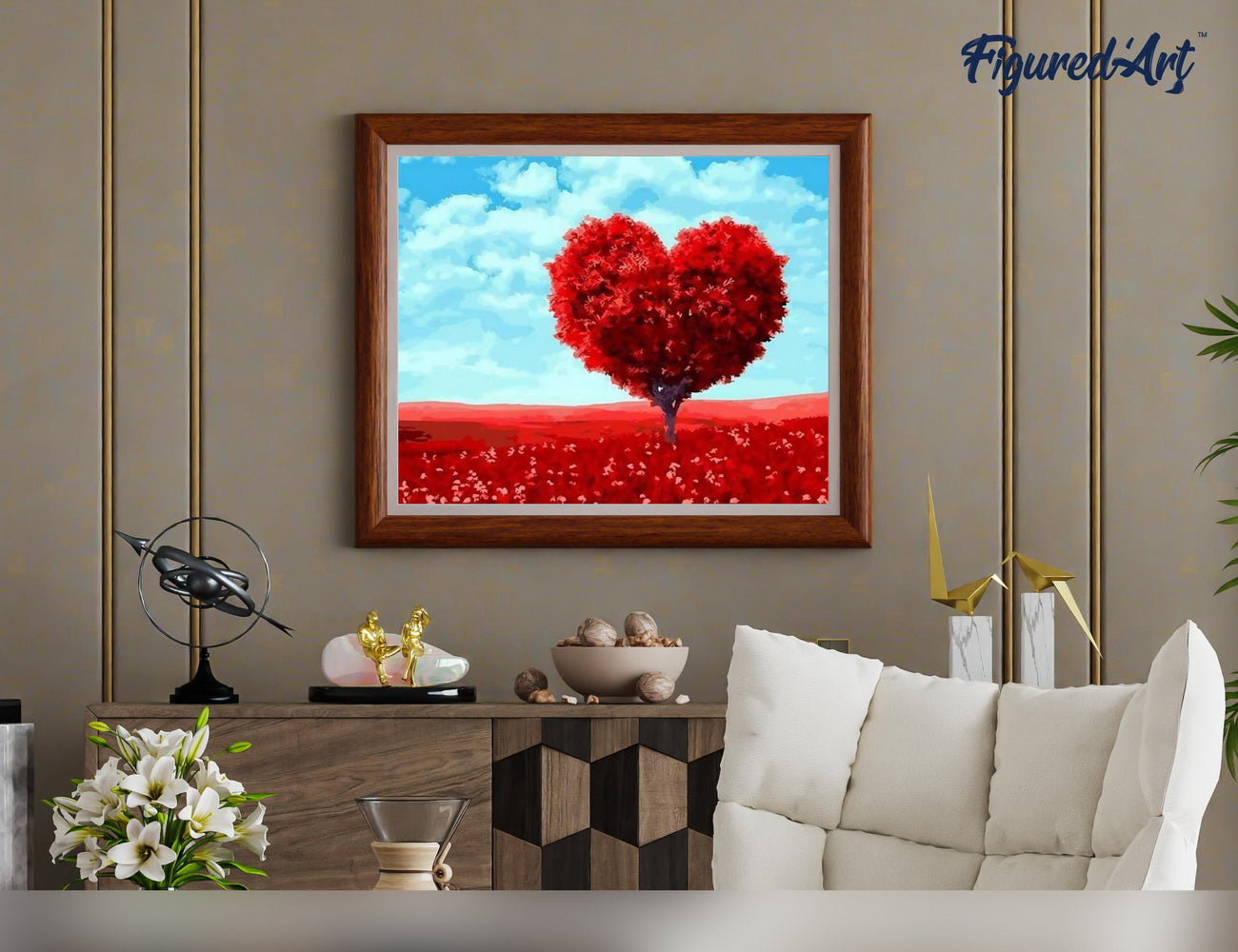 Malen nach Zahlen 40x50cm ohne Keilrahmen Figured’Art Baum rotes Herz - Kidis Art