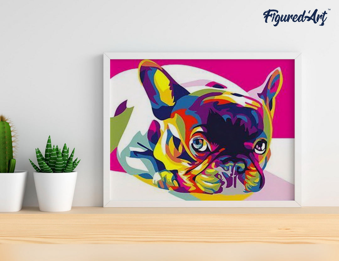 Malen nach Zahlen 40x50cm auf Keilrahmen gespannt Figured’Art Mops Pop Art - Kidis Art