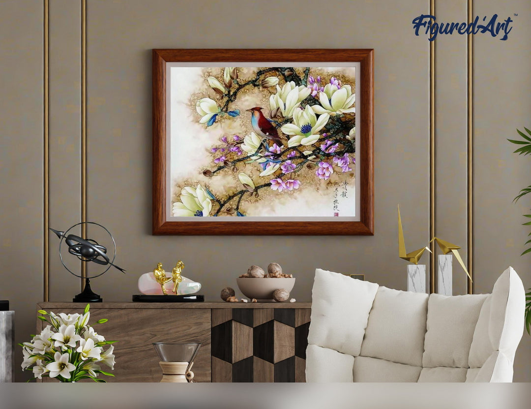 Malen nach Zahlen 40x50cm ohne Keilrahmen Figured’Art Magnolien in Blüten - Kidis Art