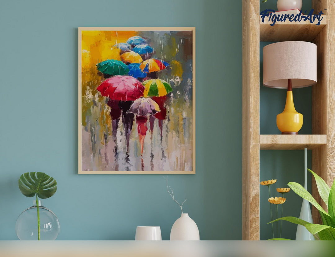 Malen nach Zahlen 40x50cm auf Keilrahmen gespannt Figured’Art Schirme im Regen - Kidis Art