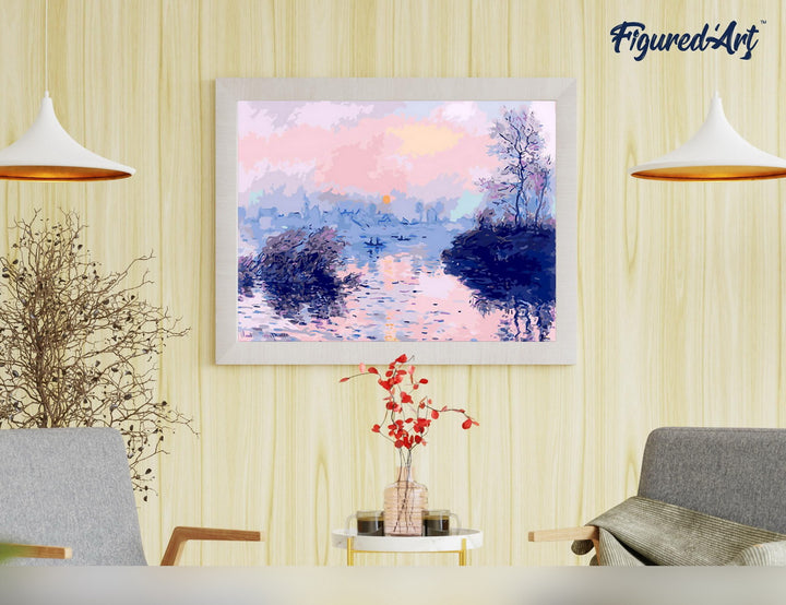 Malen nach Zahlen 40x50cm ohne Keilrahmen Figured’Art Sonnenuntergang an der Seine bei Lavacourt – Monet - Kidis Art