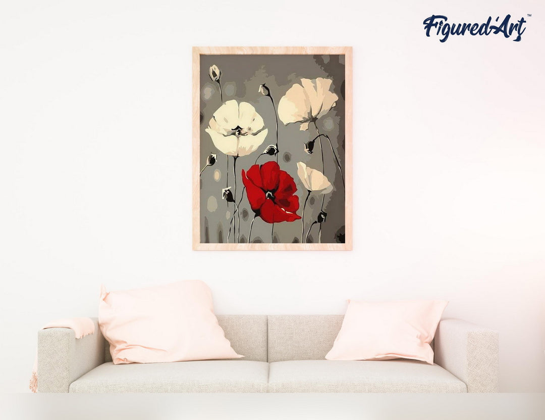 Malen nach Zahlen 40x50cm ohne Keilrahmen Figured’Art Rote und weisse Blumen - Kidis Art