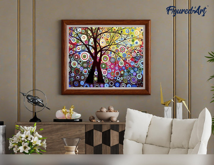 Malen nach Zahlen 40x50cm auf Keilrahmen gespannt Figured’Art Baum im Buntglaseffekt - Kidis Art