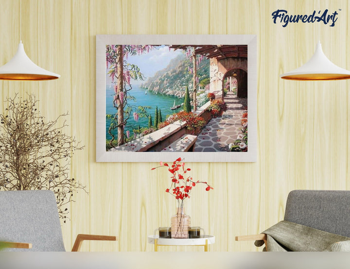 Malen nach Zahlen 40x50cm ohne Keilrahmen Figured’Art Meeresblick von der Terrasse - Kidis Art