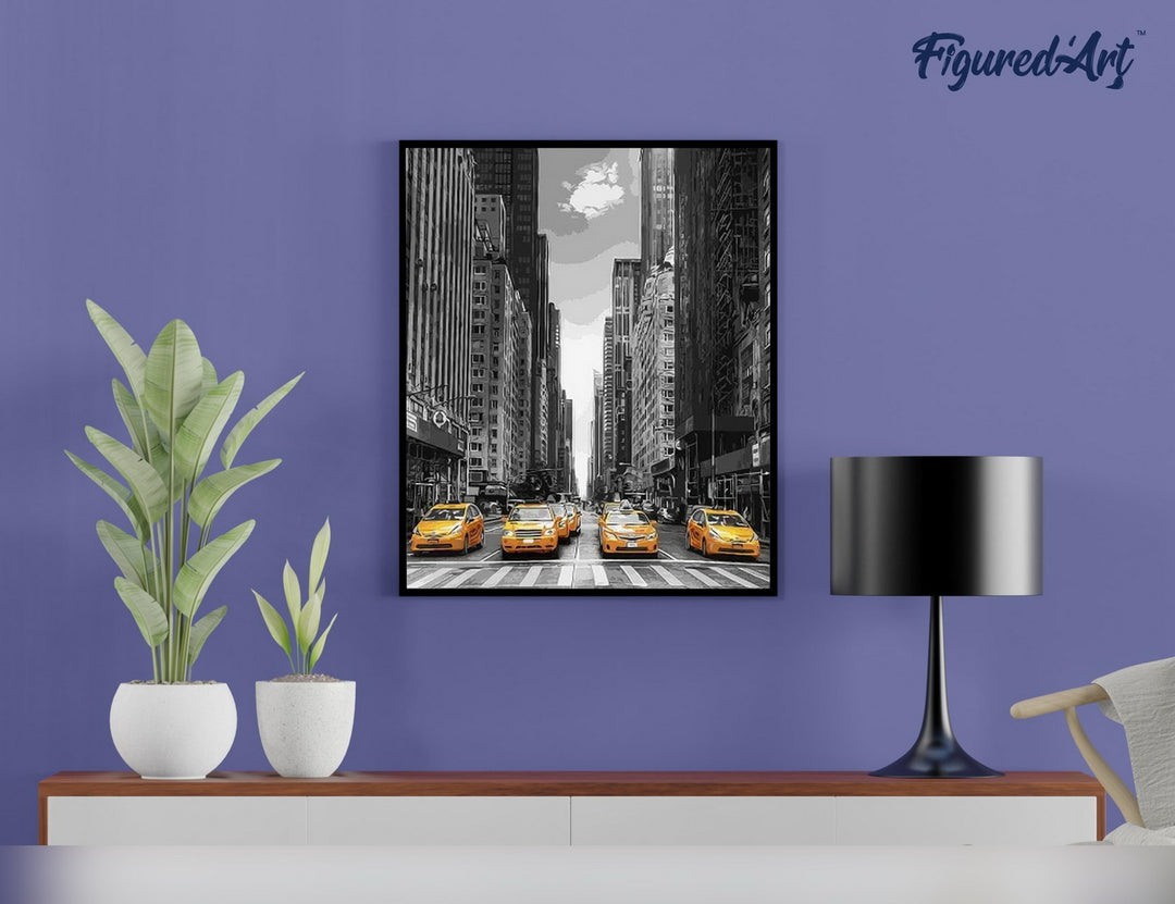 Malen nach Zahlen 40x50cm auf Keilrahmen gespannt Figured’Art Taxis in New York - Kidis Art