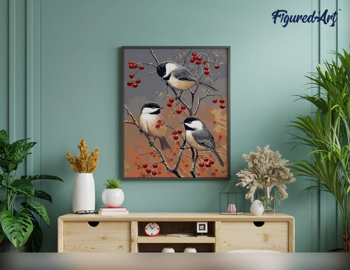Malen nach Zahlen 40x50cm auf Keilrahmen gespannt Figured’Art Vögel und Obstbaum - Kidis Art