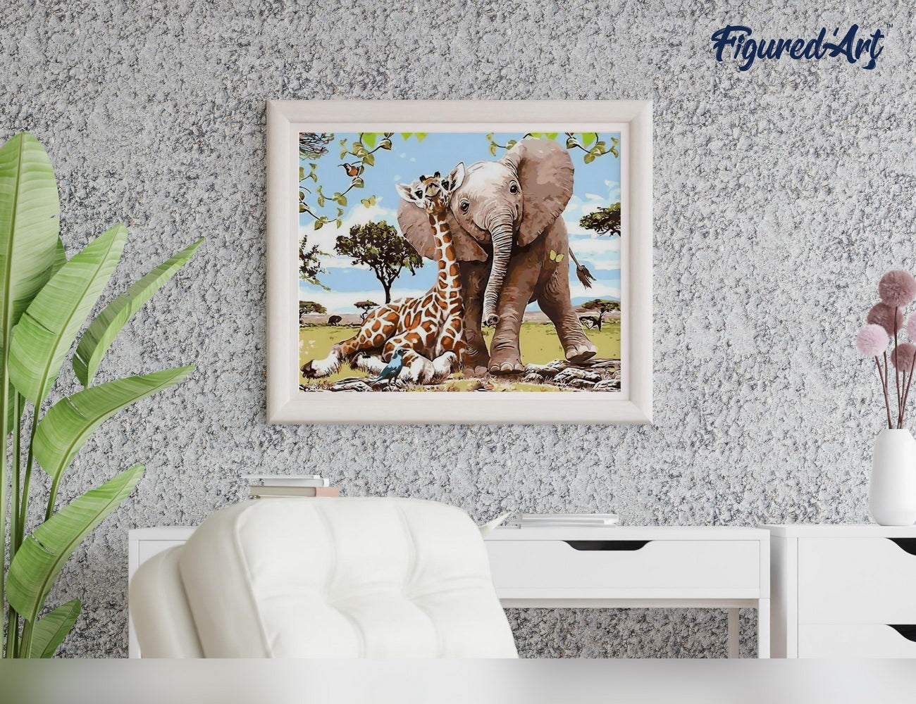 Malen nach Zahlen 40x50cm ohne Keilrahmen Figured’Art Elefant und Giraffe - Kidis Art
