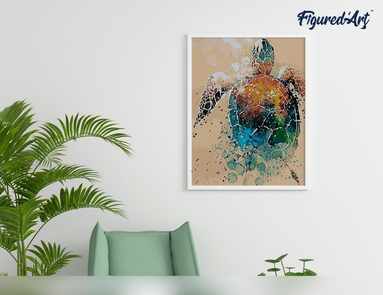 Malen nach Zahlen 40x50cm ohne Keilrahmen Figured’Art Schildkröte abstrakt - Kidis Art