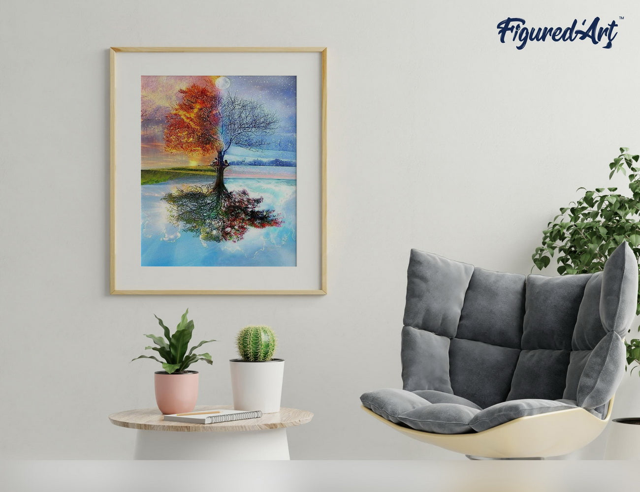 Malen nach Zahlen 40x50cm auf Keilrahmen gespannt Figured’Art Baum in vier Jahreszeiten - Kidis Art