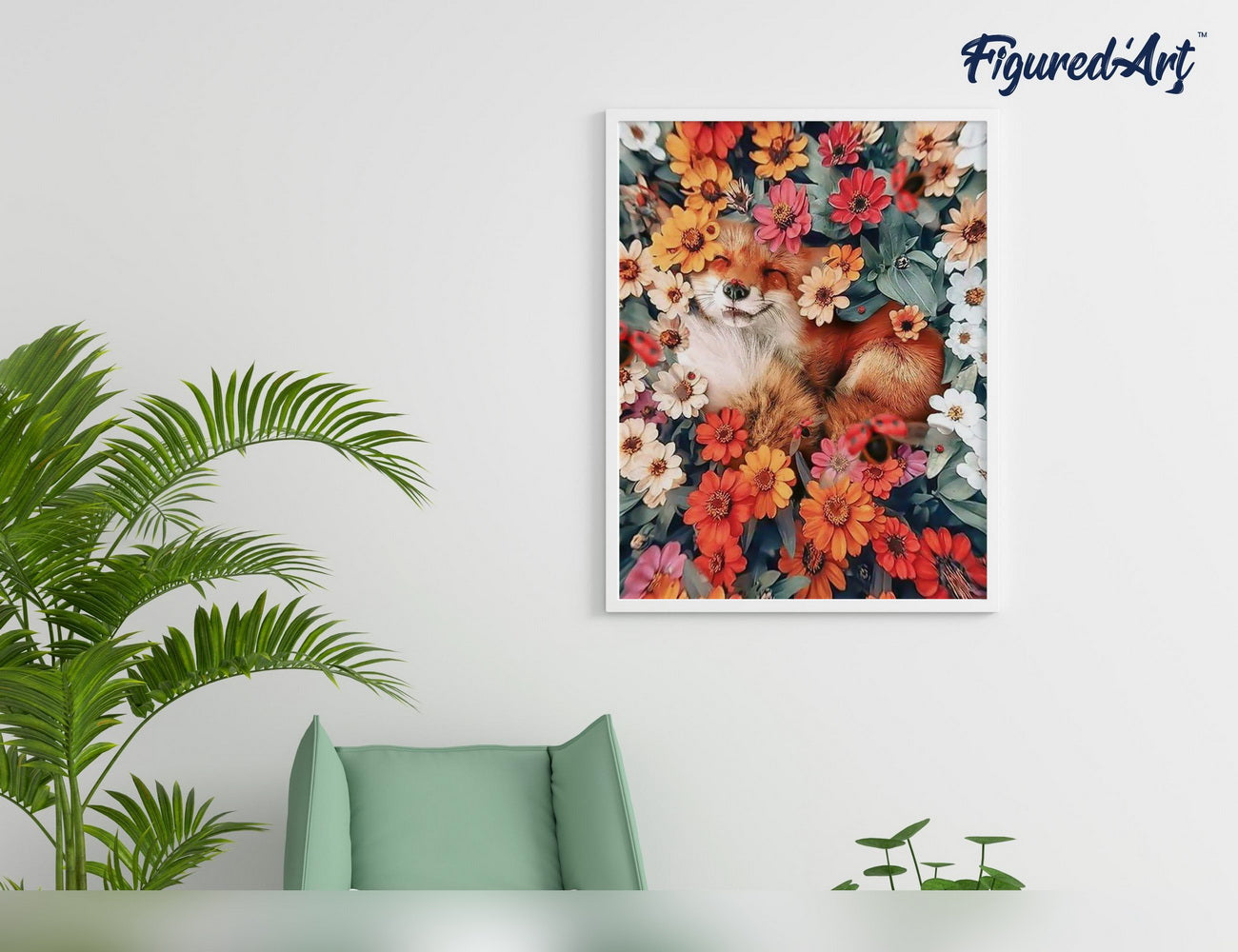 Malen nach Zahlen 40x50cm ohne Keilrahmen Figured’Art Kleiner Fuchs und Blumen 2 - Kidis Art