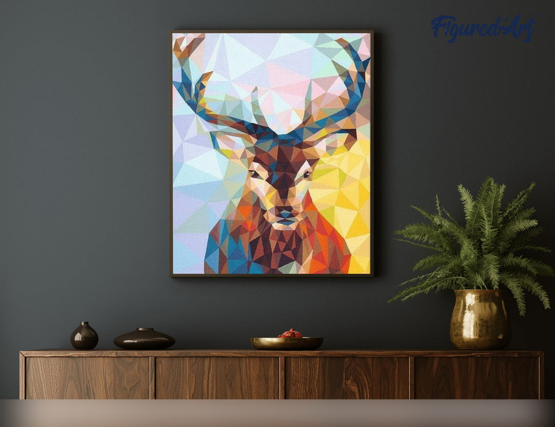 Malen nach Zahlen 40x50cm auf Keilrahmen gespannt Figured’Art Modernes Rentier - Kidis Art