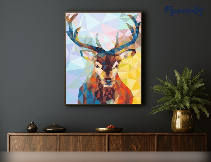 Malen nach Zahlen 40x50cm auf Keilrahmen gespannt Figured’Art Modernes Rentier - Kidis Art