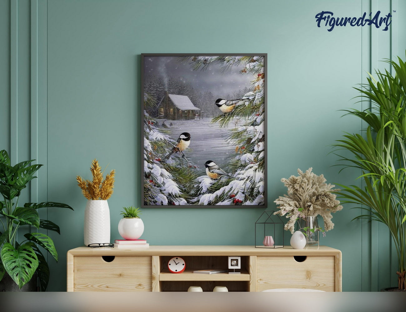 Malen nach Zahlen 40x50cm ohne Keilrahmen Figured’Art Drei Vögel im Schnee - Kidis Art
