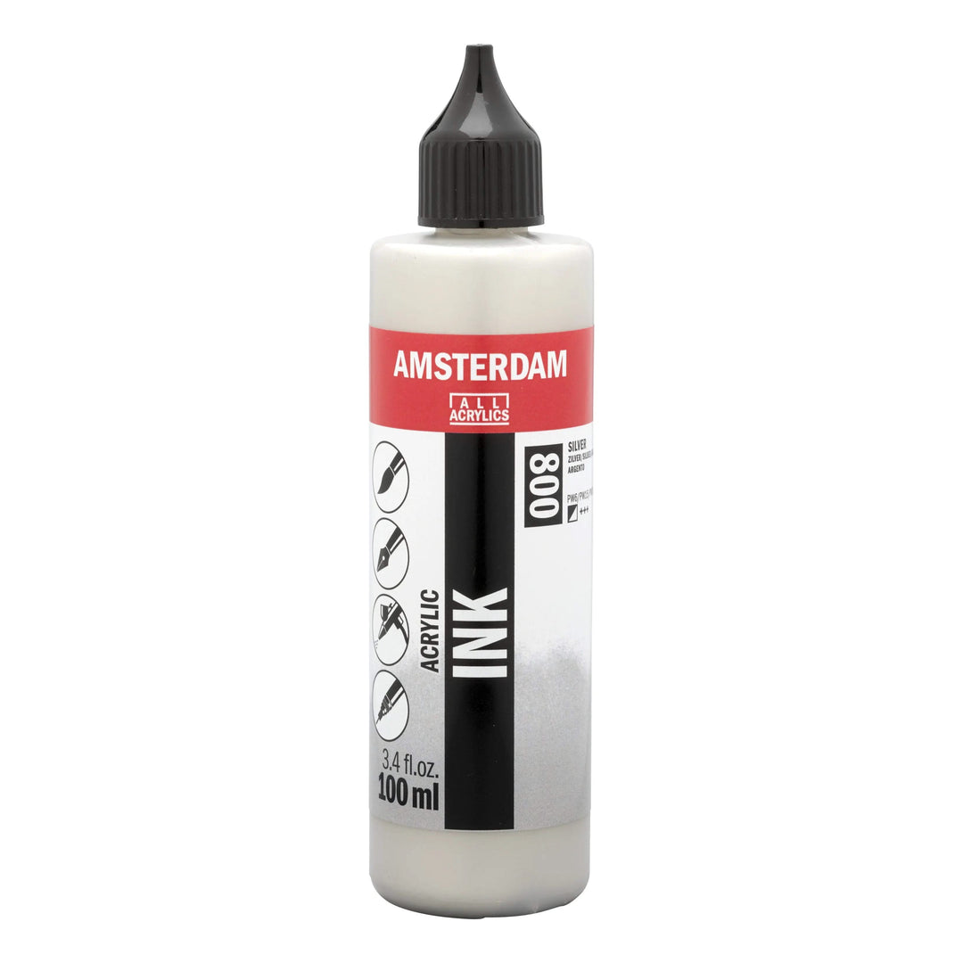 Amsterdam Acrylic Tinte Flasche 100 ml Silber 800 - Kidis Art