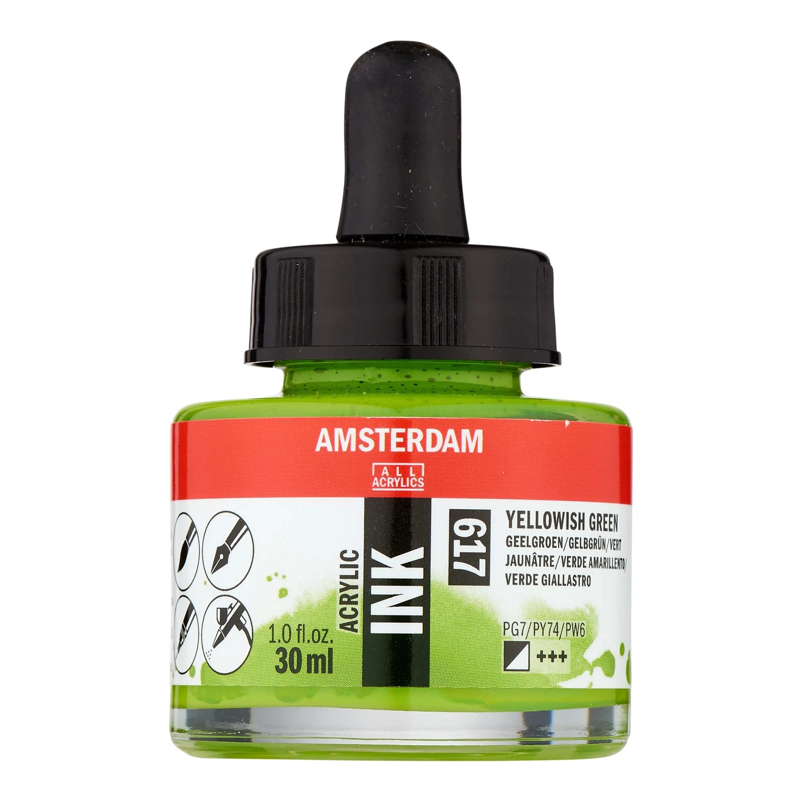 Amsterdam Acrylic Tinte Flasche 30 ml Gelbgrün 617 - Kidis Art