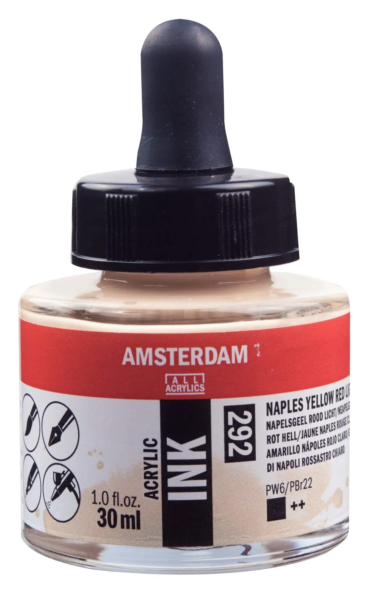 Amsterdam Acrylic Tinte Flasche 30 ml Neapelgelb Rot Hell 292 - Kidis Art