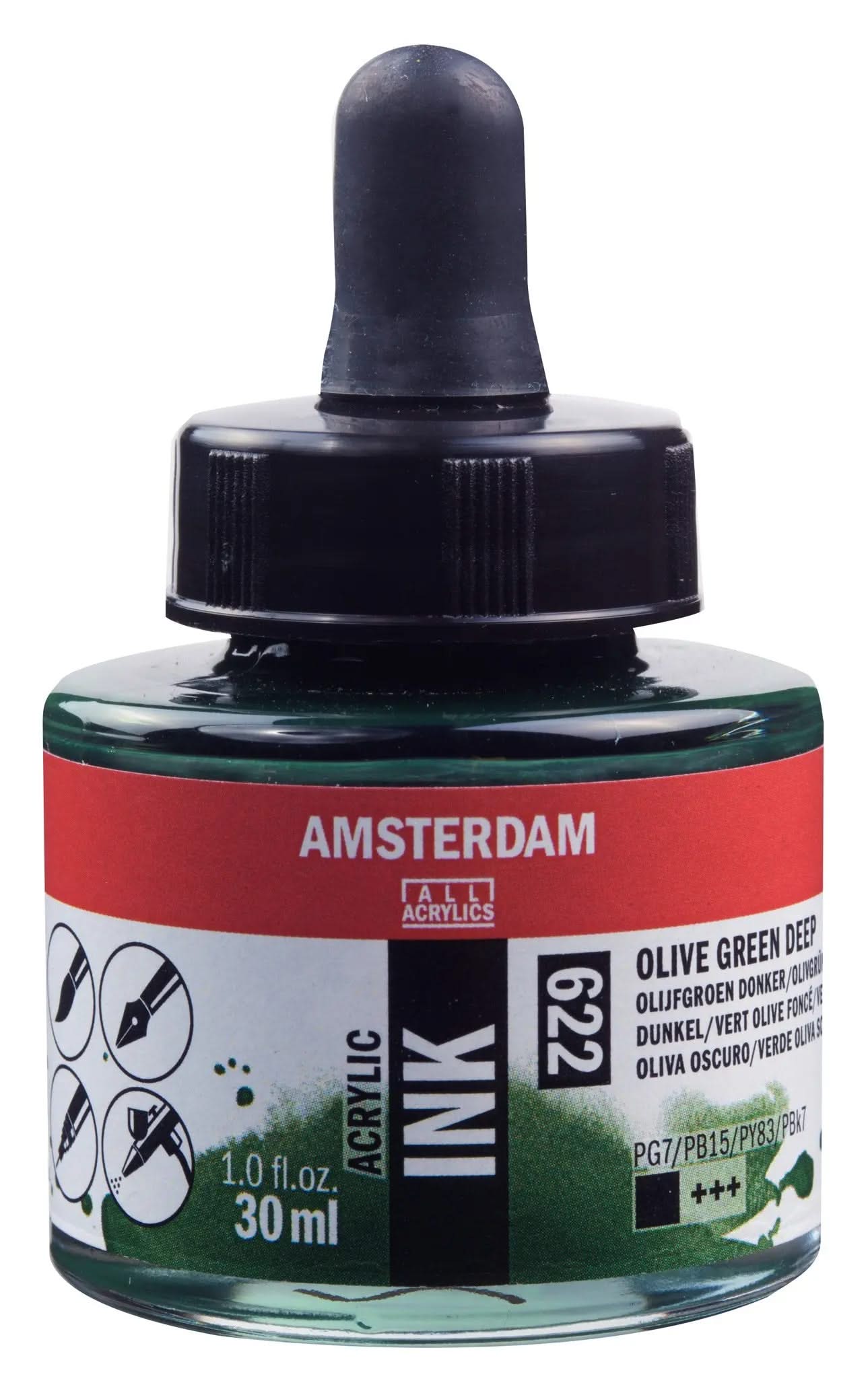 Amsterdam Acrylic Tinte Flasche 30 ml Olivgrün Dunkel 622 - Kidis Art
