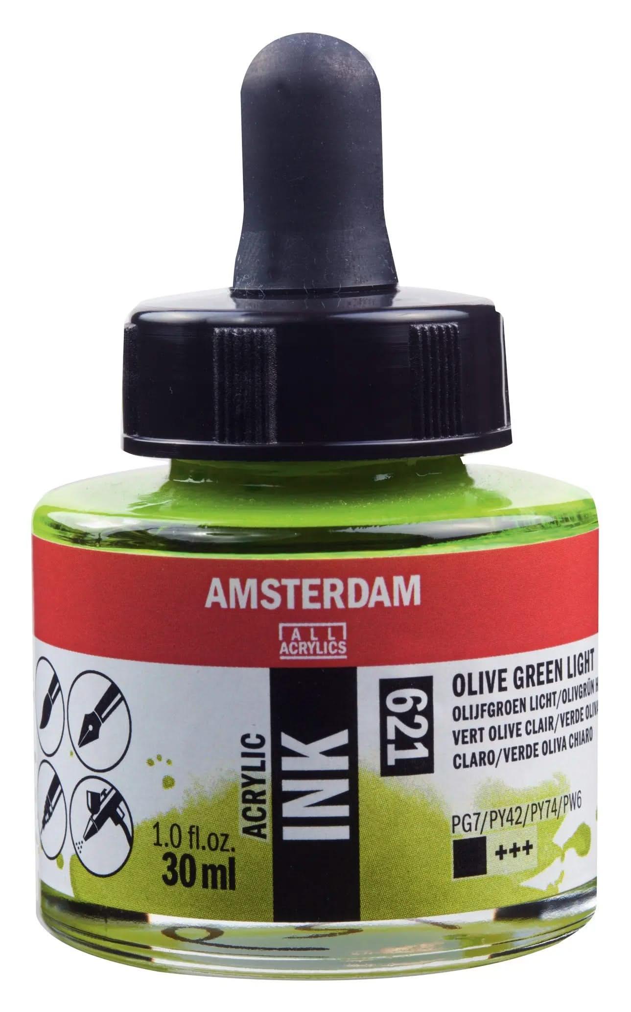Amsterdam Acrylic Tinte Flasche 30 ml Olivgrün Hell 621 - Kidis Art