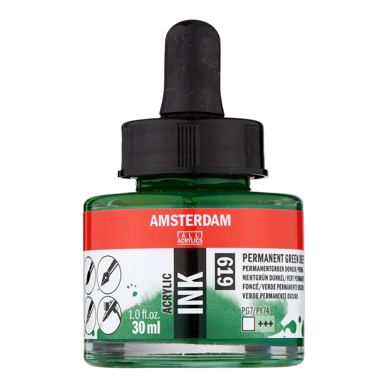 Amsterdam Acrylic Tinte Flasche 30 ml Permanentgrün Dunkel 619 - Kidis Art