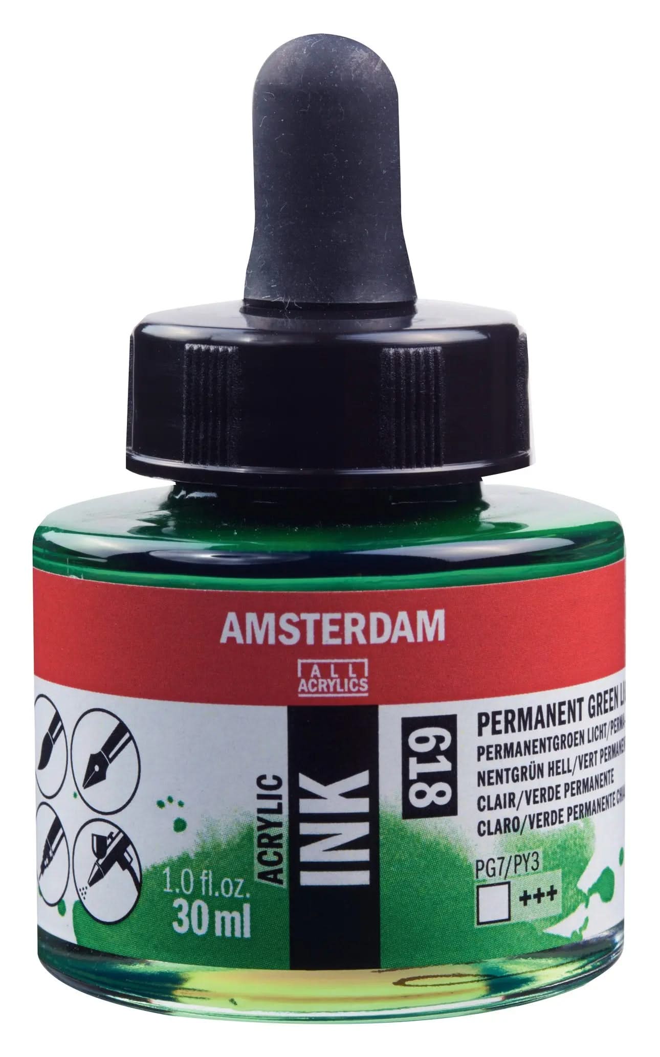 Amsterdam Acrylic Tinte Flasche 30 ml Permanentgrün Hell 618 - Kidis Art