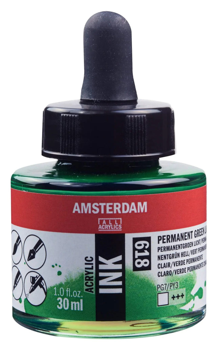 Amsterdam Acrylic Tinte Flasche 30 ml Permanentgrün Hell 618 - Kidis Art