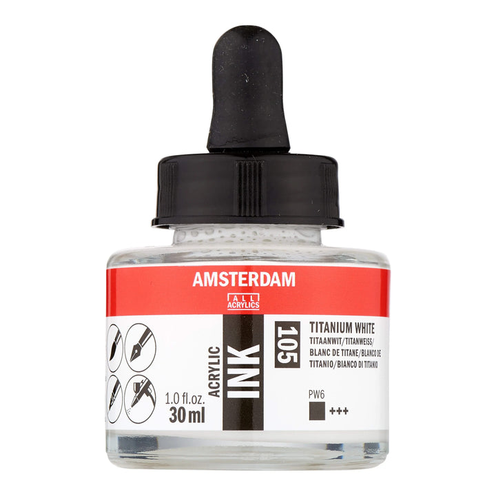 Amsterdam Acrylic Tinte Flasche 30 ml Titanweiß 105 - Kidis Art