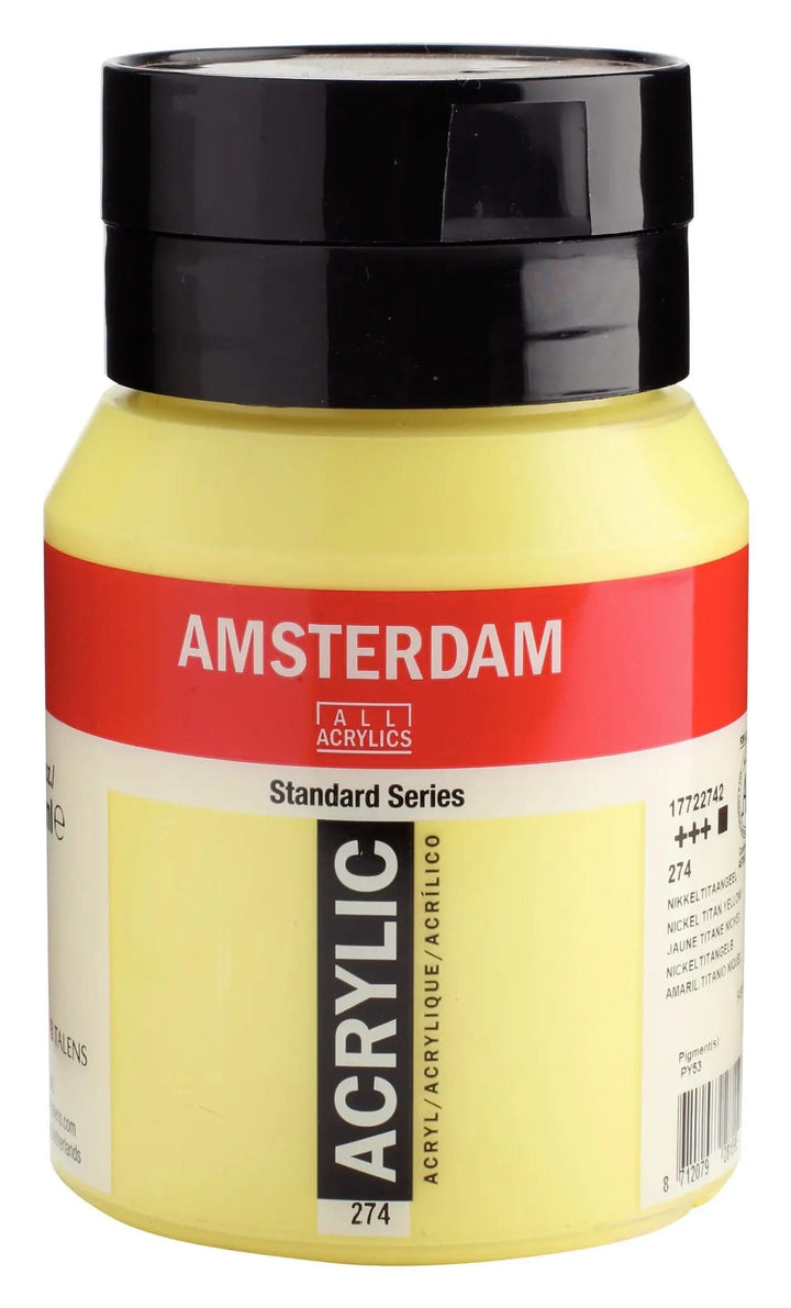 Amsterdam Standard Series Acrylfarbe Flasche 500 ml Nickeltitangelb 274 - Kidis Art