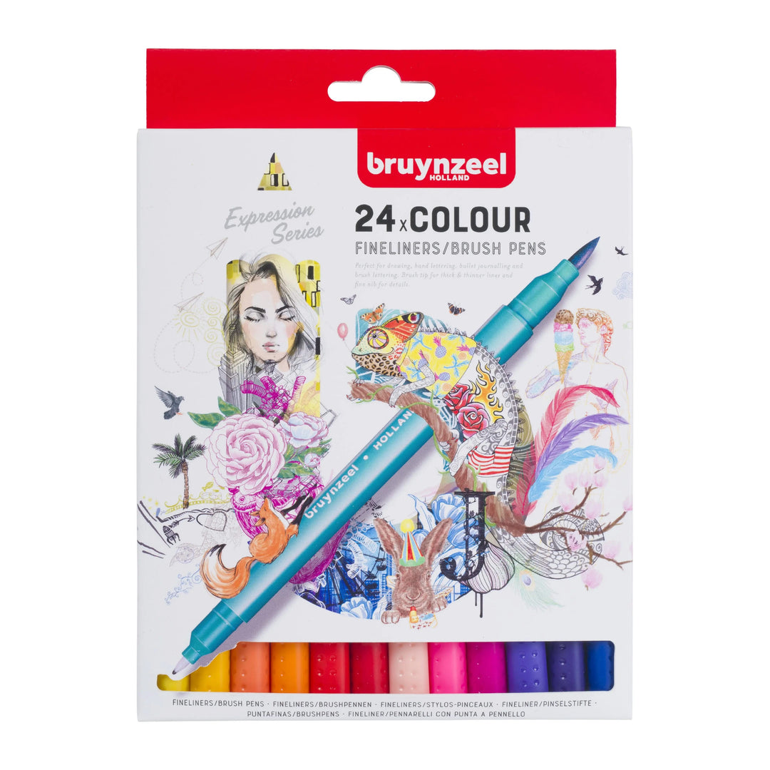 Bruynzeel Creatives Fineliner/Pinselstifte Set 24 Farben - Kidis Art