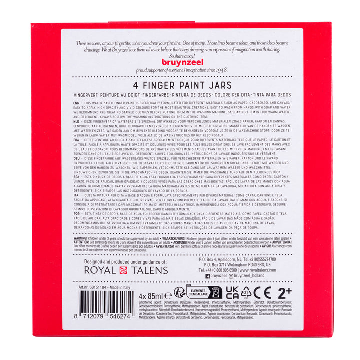 Bruynzeel Fingerfarben-Set auf Wasserbasis | 4 x 85 ml