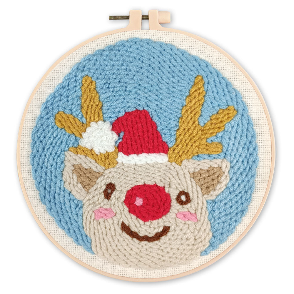 Punch Needle 20 x 20 cm Rentierkopf und Weihnachtsmütze - Kidis Art