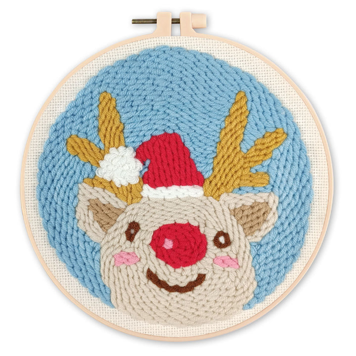 Punch Needle 20 x 20 cm Rentierkopf und Weihnachtsmütze - Kidis Art